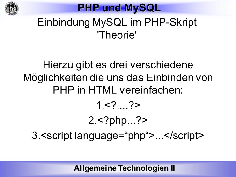 Einbindung MySQL im PHP-Skript Theorie