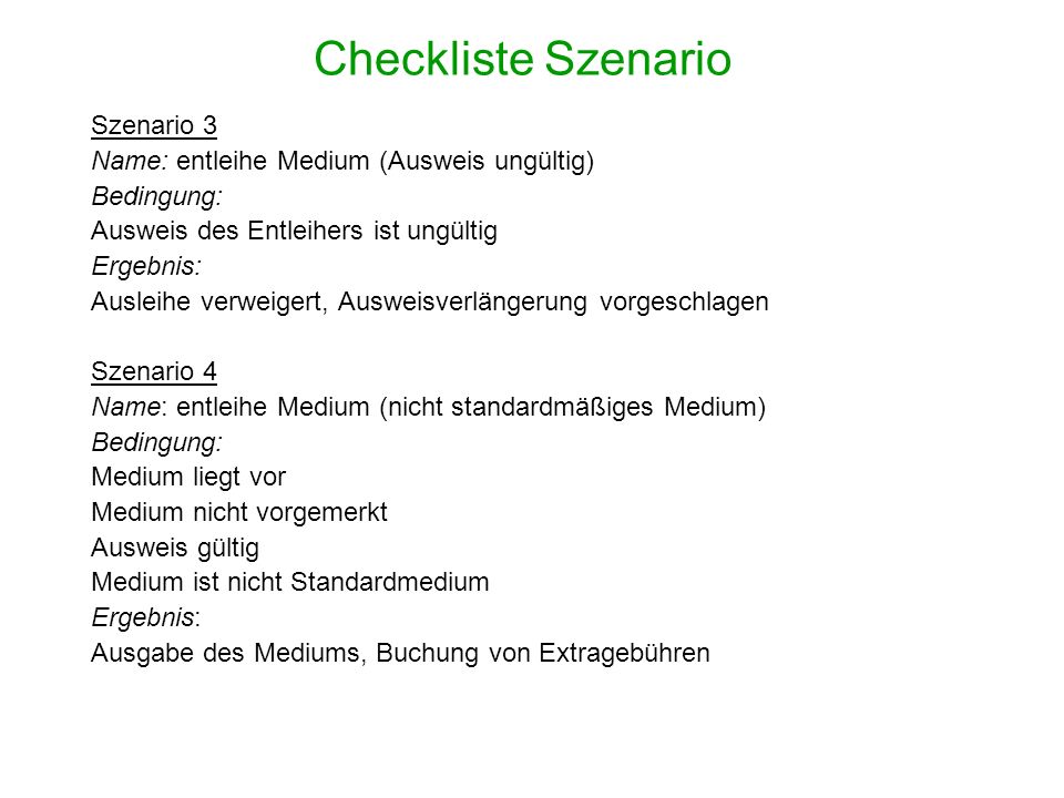 Checkliste Szenario Szenario 3
