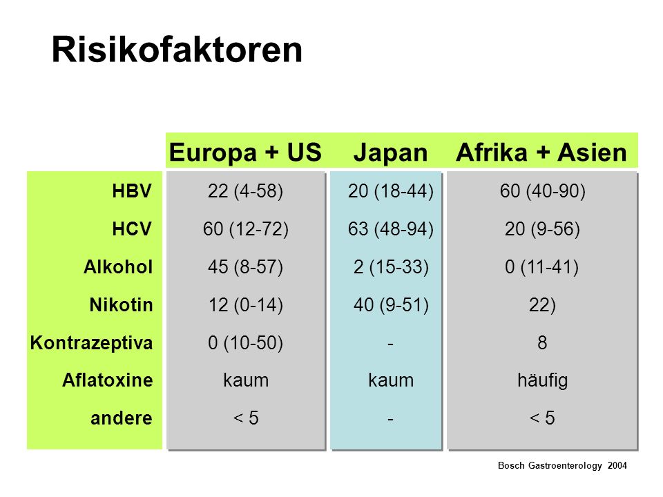 Risikofaktoren Europa + US Japan Afrika + Asien HBV 22 (4-58)