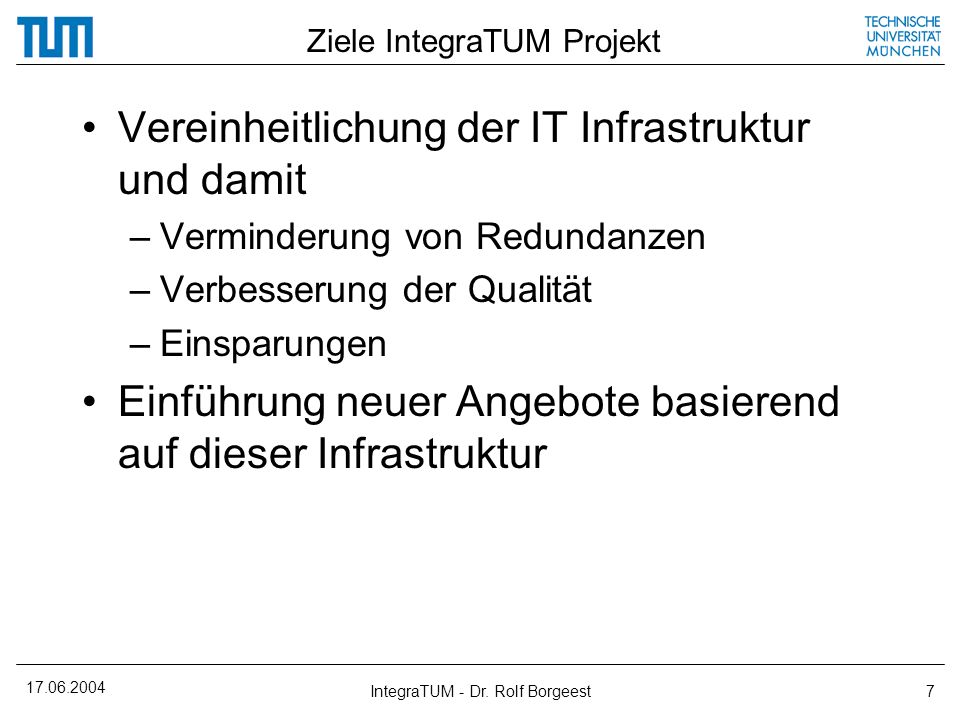Ziele IntegraTUM Projekt