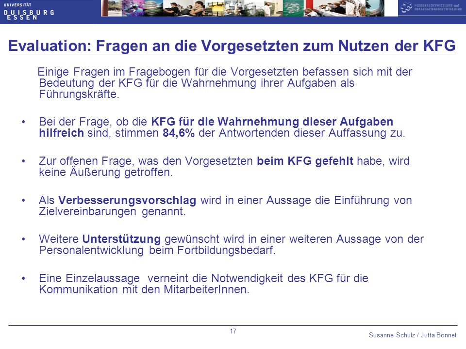 Evaluation: Fragen an die Vorgesetzten zum Nutzen der KFG