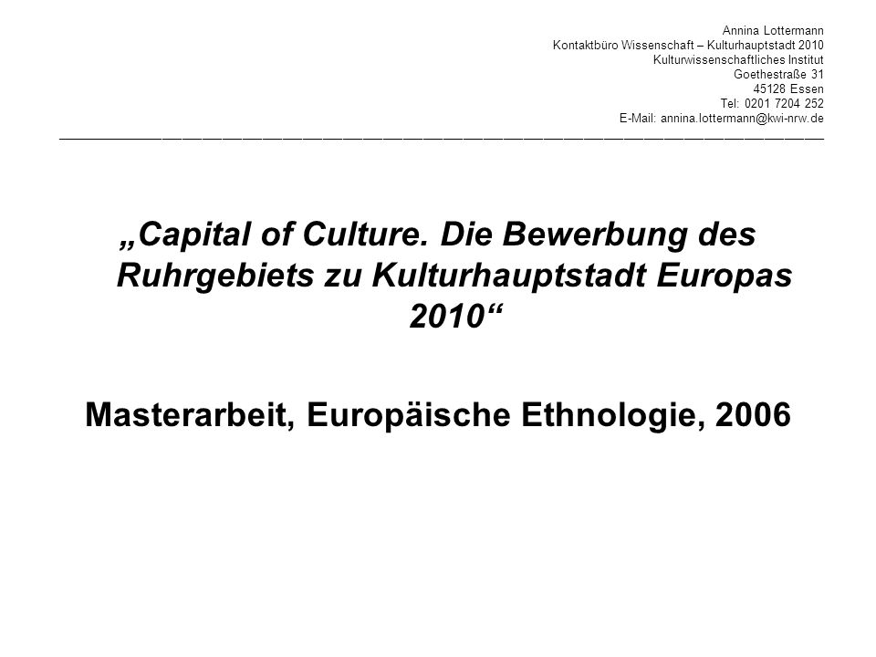 Masterarbeit, Europäische Ethnologie, 2006