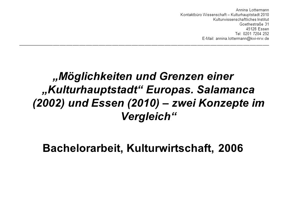 Bachelorarbeit, Kulturwirtschaft, 2006