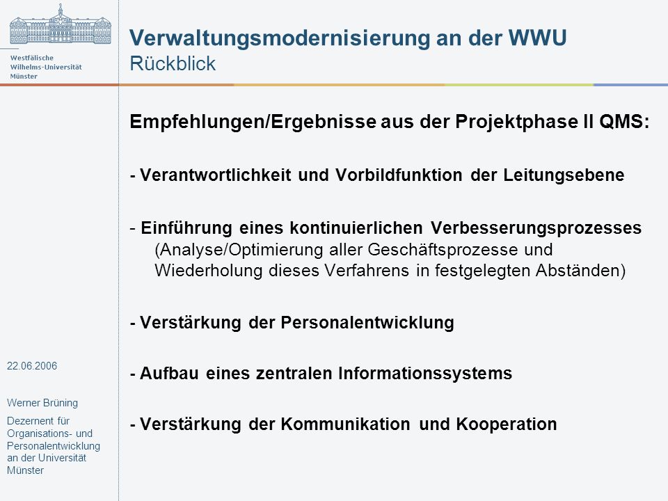 Verwaltungsmodernisierung an der WWU Rückblick