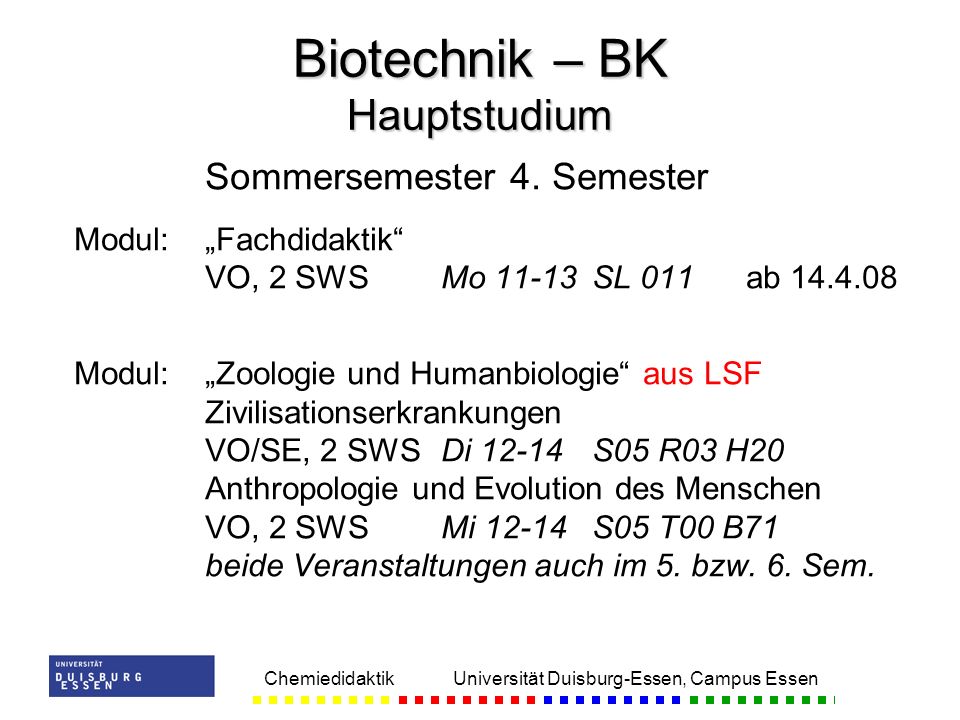 Biotechnik – BK Hauptstudium