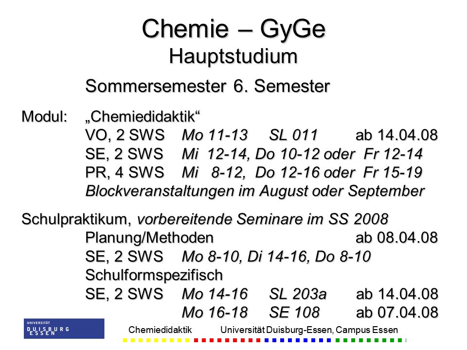 Chemie – GyGe Hauptstudium