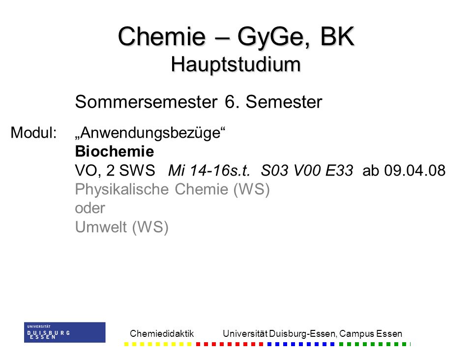 Chemie – GyGe, BK Hauptstudium