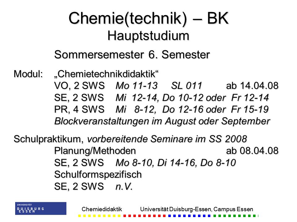 Chemie(technik) – BK Hauptstudium