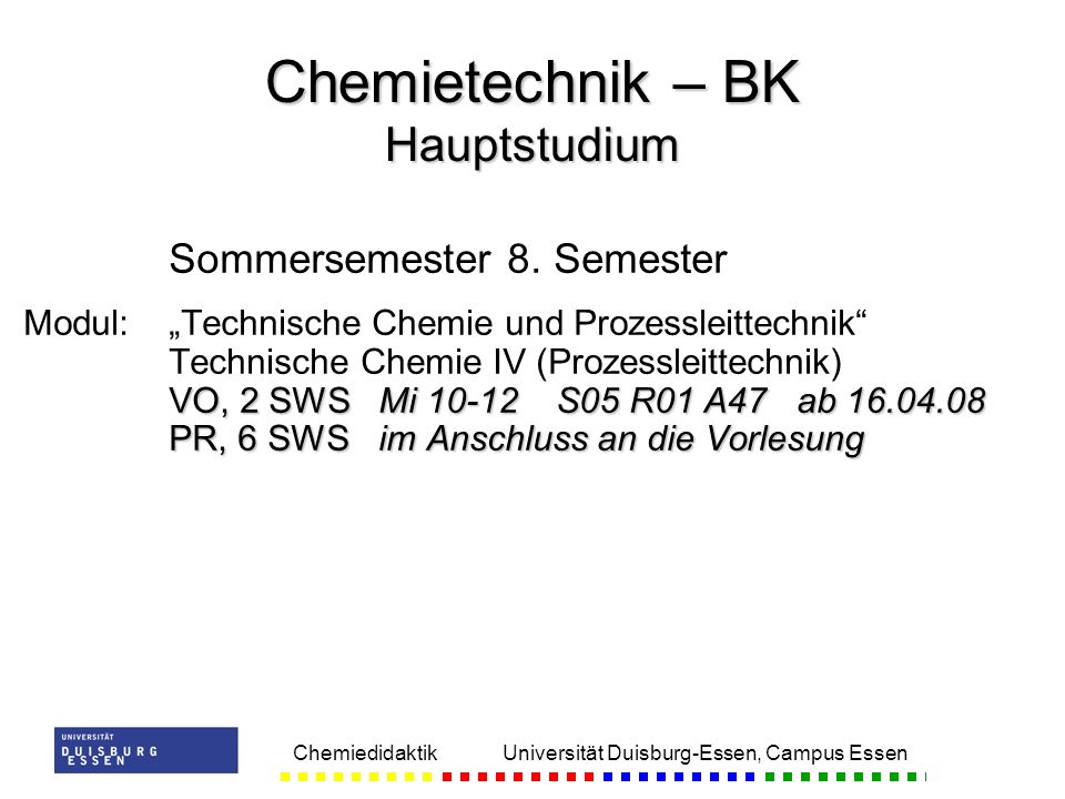 Chemietechnik – BK Hauptstudium