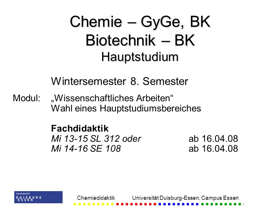 Chemie – GyGe, BK Biotechnik – BK Hauptstudium
