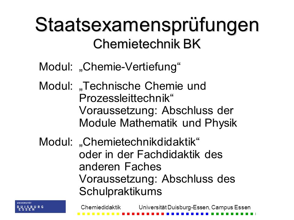 Staatsexamensprüfungen Chemietechnik BK