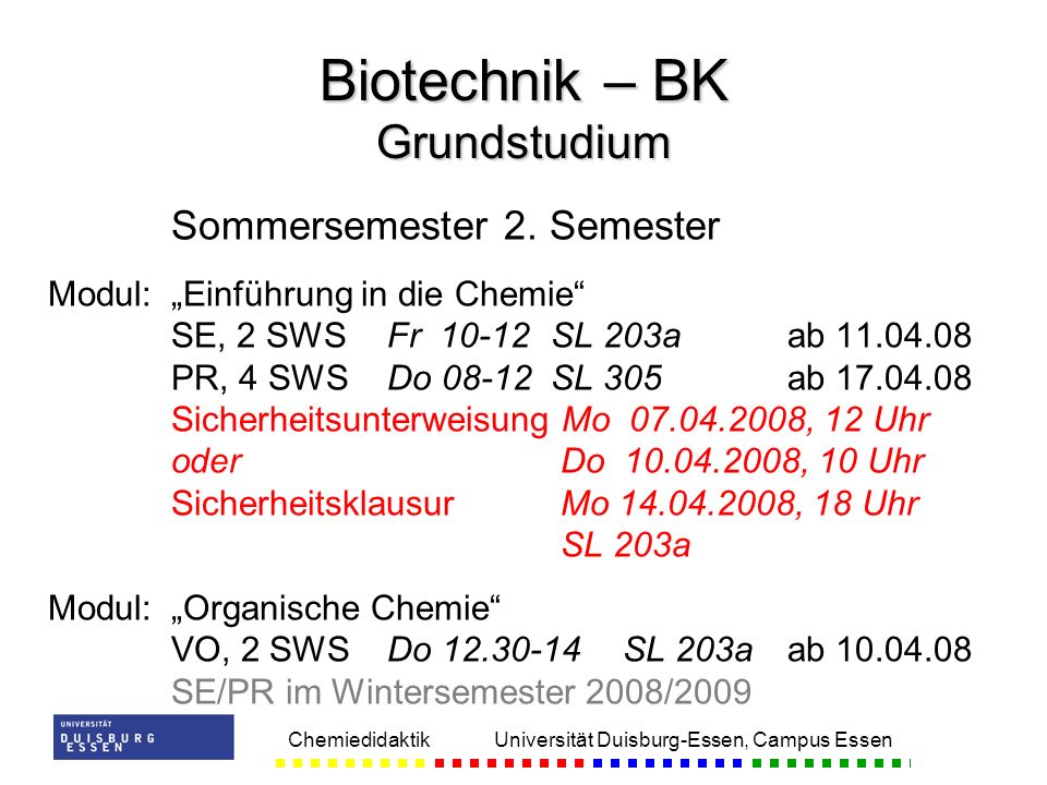 Biotechnik – BK Grundstudium