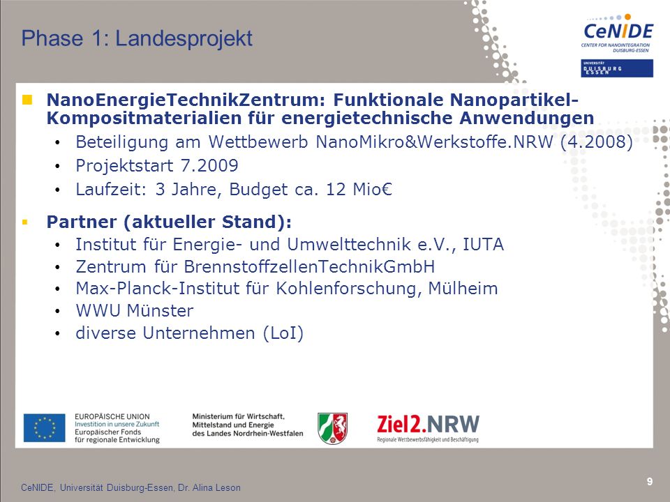 Phase 1: Landesprojekt NanoEnergieTechnikZentrum: Funktionale Nanopartikel- Kompositmaterialien für energietechnische Anwendungen.