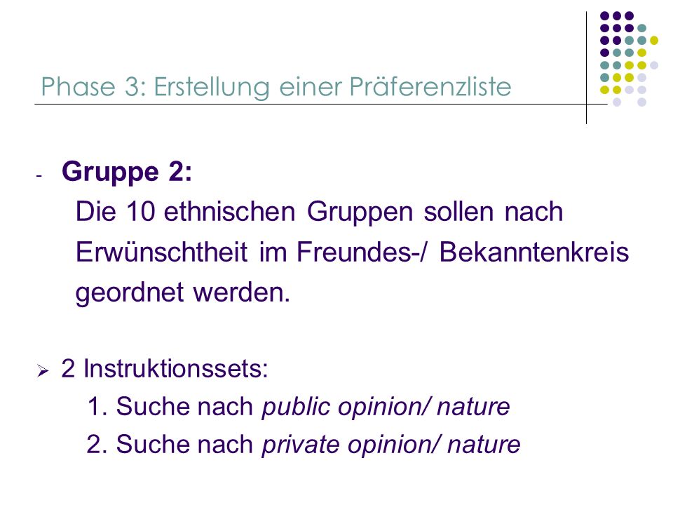 Phase 3: Erstellung einer Präferenzliste