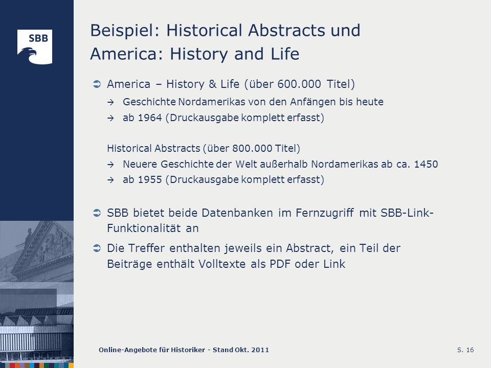 Beispiel: Historical Abstracts und America: History and Life
