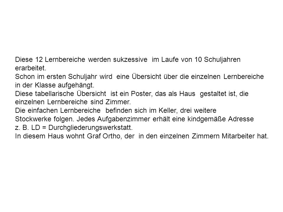 Diese 12 Lernbereiche werden sukzessive im Laufe von 10 Schuljahren erarbeitet.