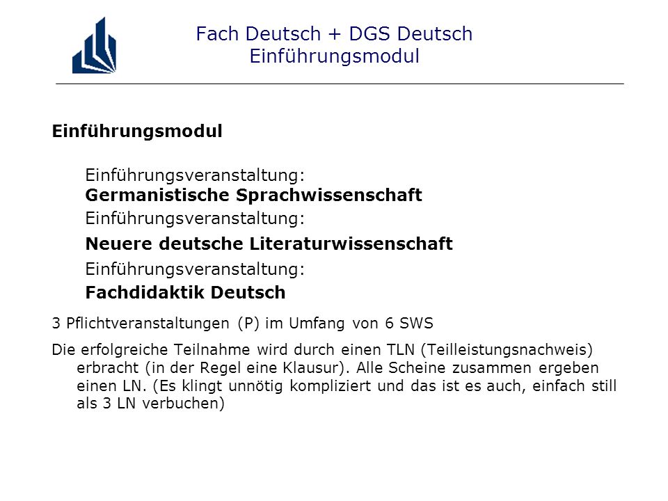 Fach Deutsch + DGS Deutsch Einführungsmodul