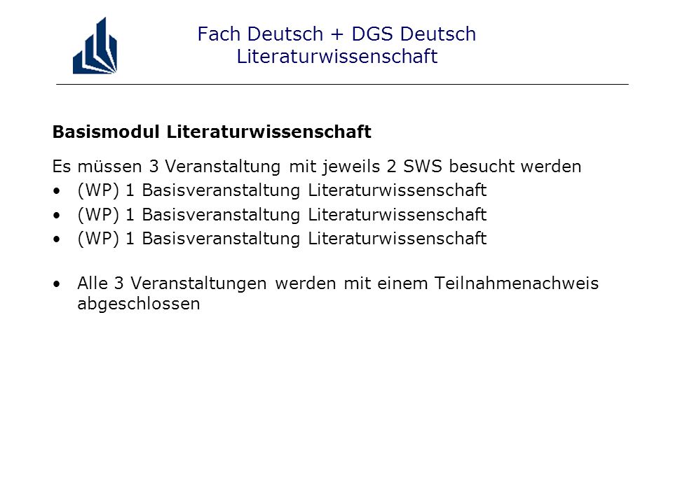 Fach Deutsch + DGS Deutsch Literaturwissenschaft