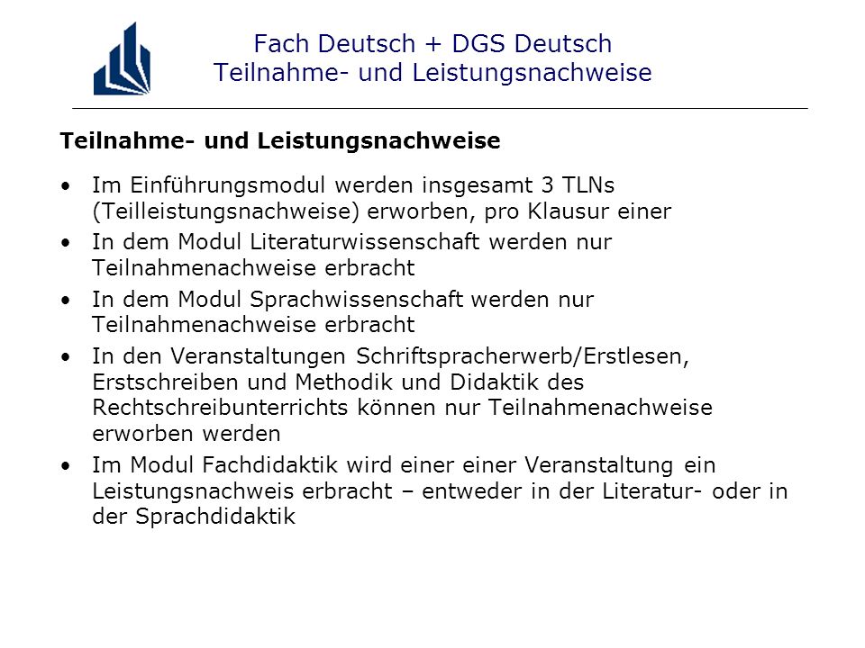 Fach Deutsch + DGS Deutsch Teilnahme- und Leistungsnachweise