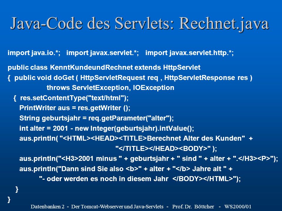 Java-Code des Servlets: Rechnet.java
