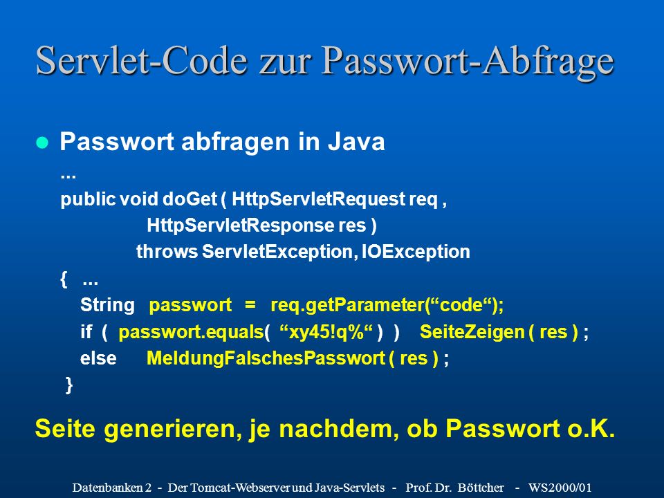 Servlet-Code zur Passwort-Abfrage
