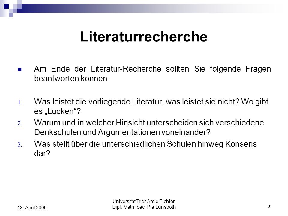 Universität Trier Antje Eichler, Dipl.-Math. oec. Pia Lünstroth