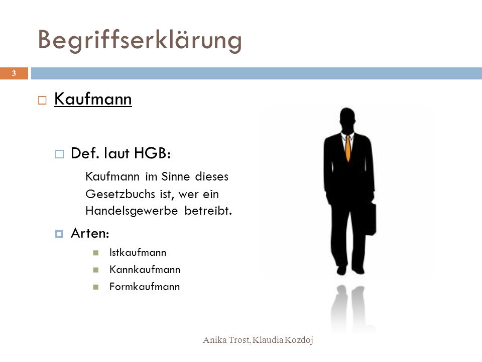Begriffserklärung Kaufmann Def. laut HGB: Arten: