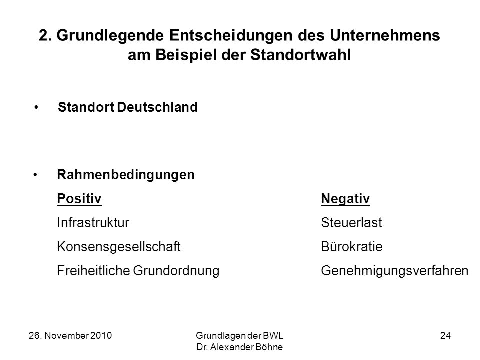 2. Grundlegende Entscheidungen des Unternehmens am Beispiel der Standortwahl