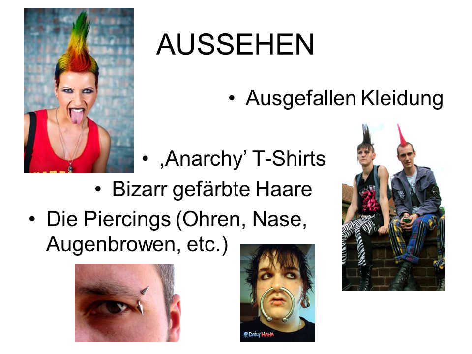 AUSSEHEN Ausgefallen Kleidung ,Anarchy’ T-Shirts Bizarr gefärbte Haare