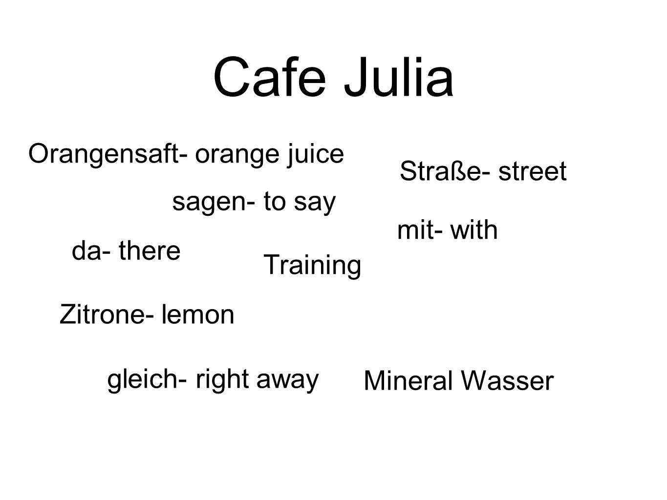 Cafe Julia Orangensaft- orange juice Straße- street sagen- to say