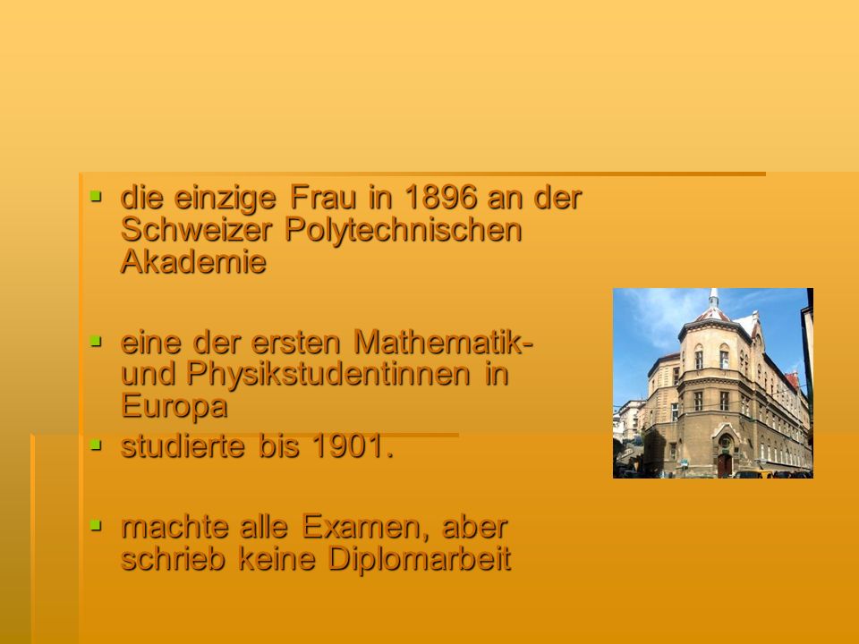 die einzige Frau in 1896 an der Schweizer Polytechnischen Akademie