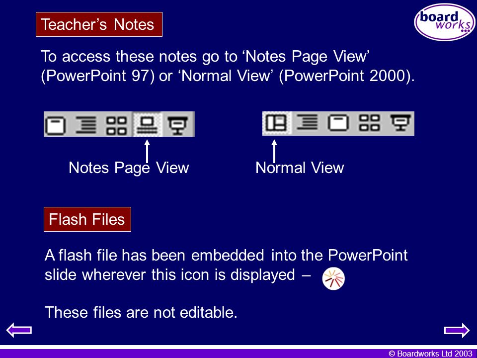 Teacher’s Notes To access these notes go to ‘Notes Page View’ (PowerPoint 97) or ‘Normal View’ (PowerPoint 2000).