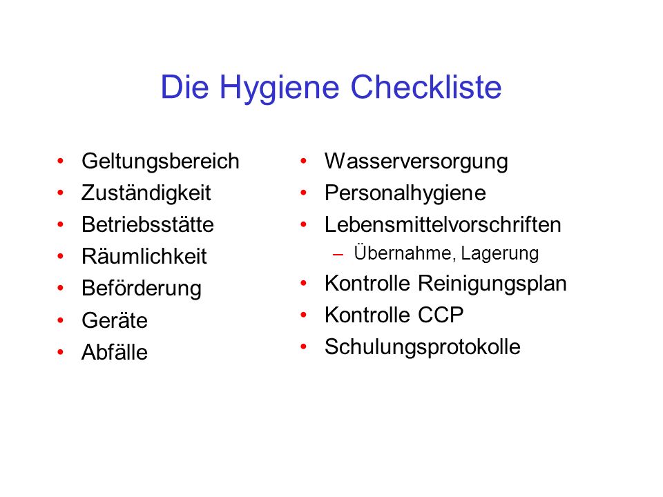 Die Hygiene Checkliste