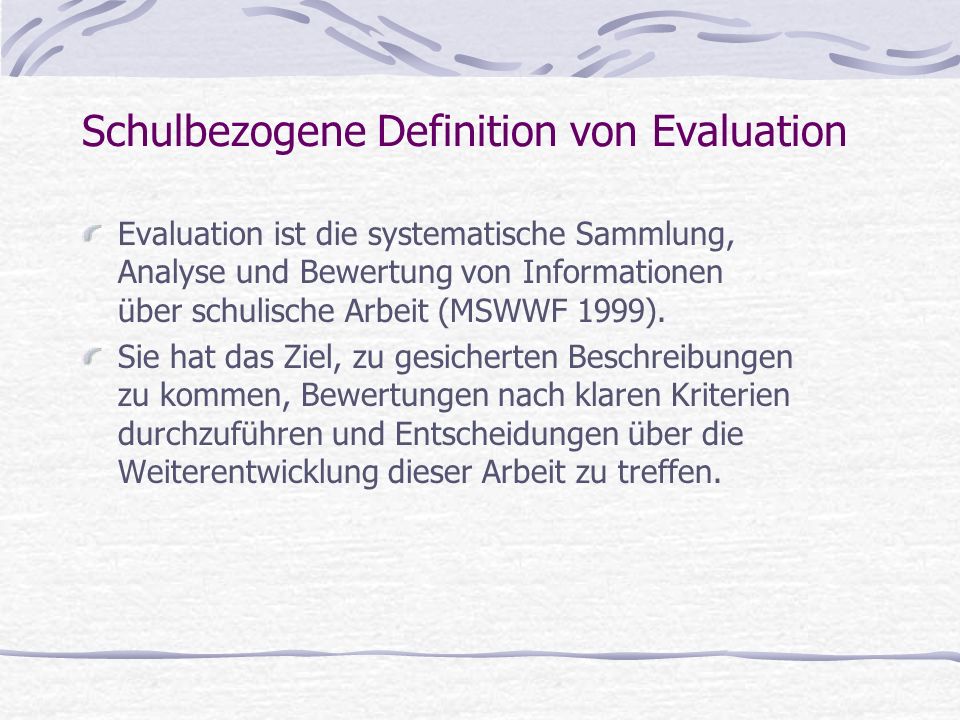 Schulbezogene Definition von Evaluation
