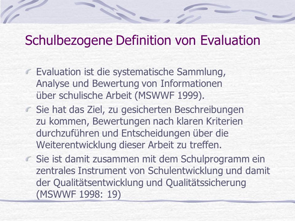 Schulbezogene Definition von Evaluation