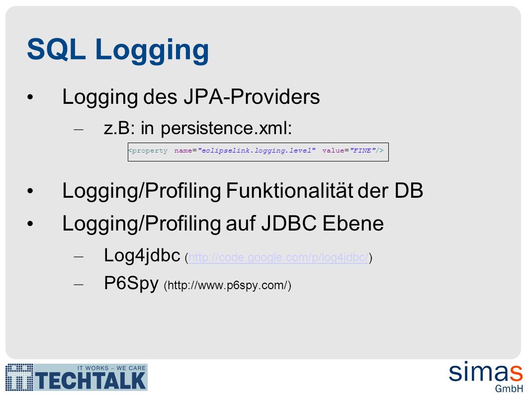 SQL Logging Logging des JPA-Providers