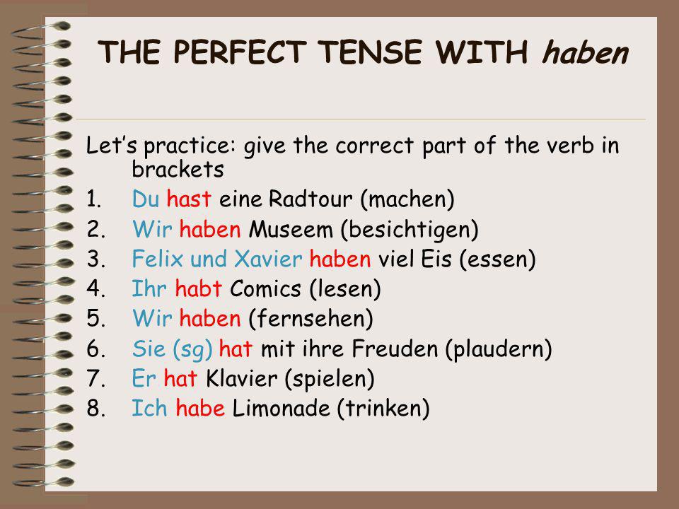 THE PERFECT TENSE WITH haben