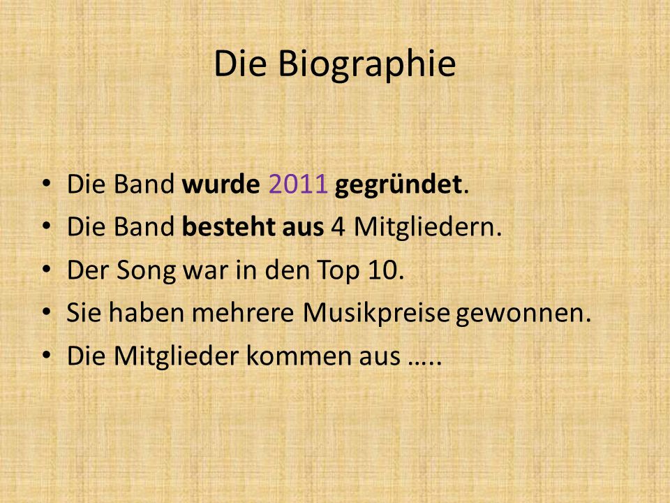 Die Biographie Die Band wurde 2011 gegründet.