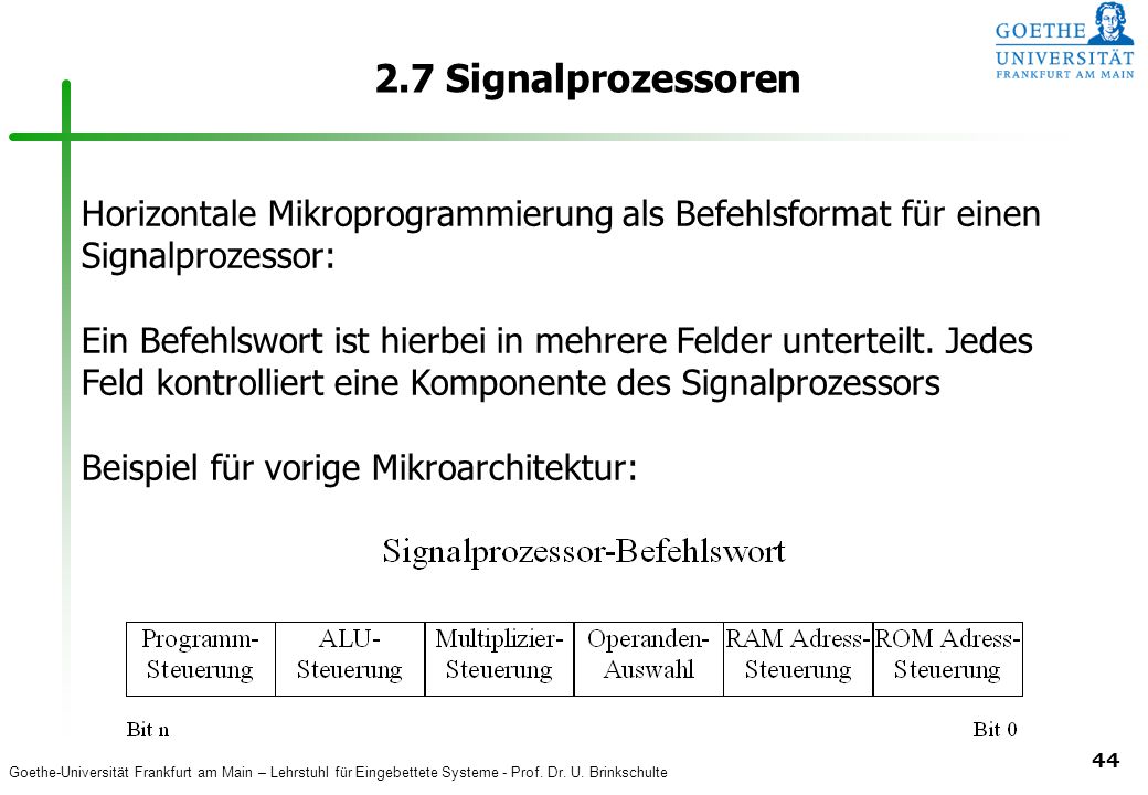 2.7 Signalprozessoren Horizontale Mikroprogrammierung als Befehlsformat für einen Signalprozessor: