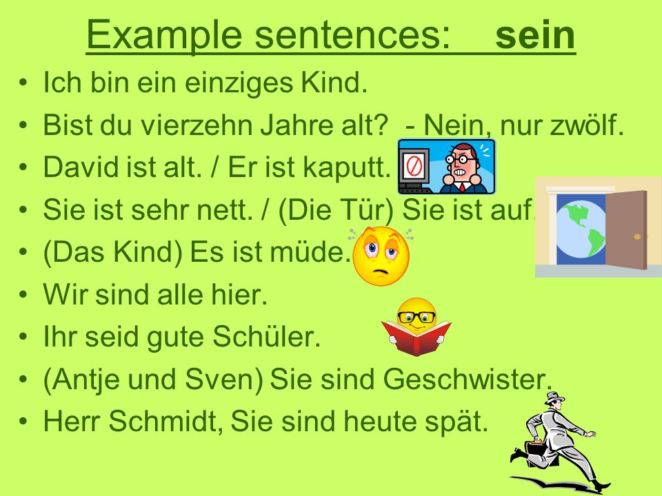 Example sentences: sein