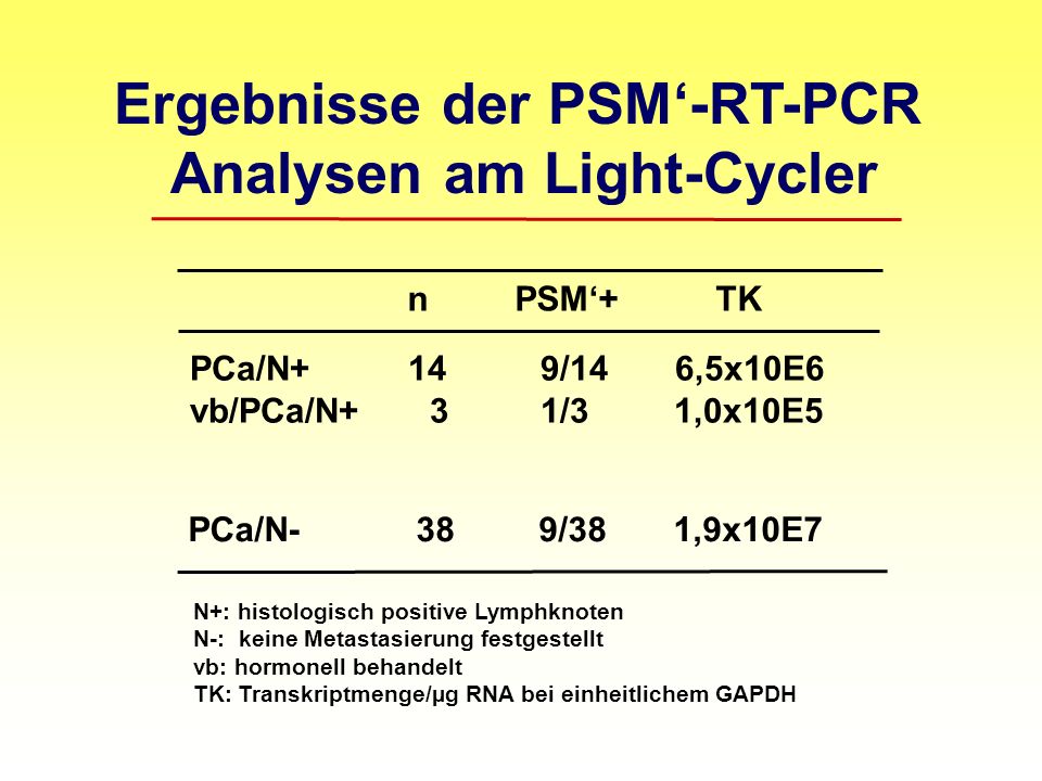 Ergebnisse der PSM‘-RT-PCR Analysen am Light-Cycler