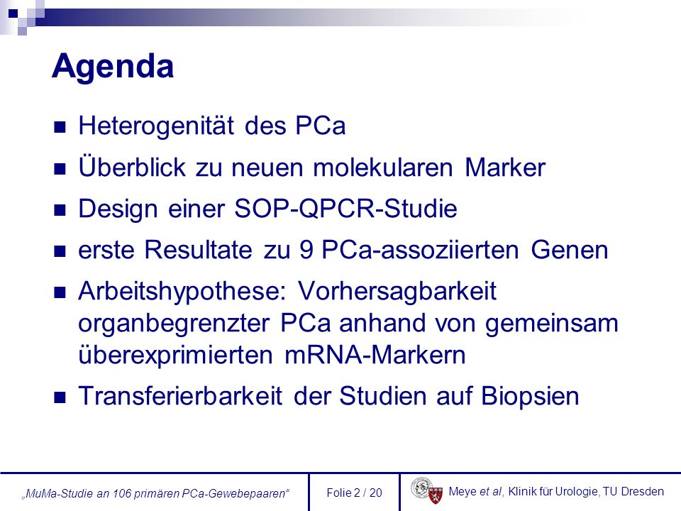 Agenda Heterogenität des PCa Überblick zu neuen molekularen Marker