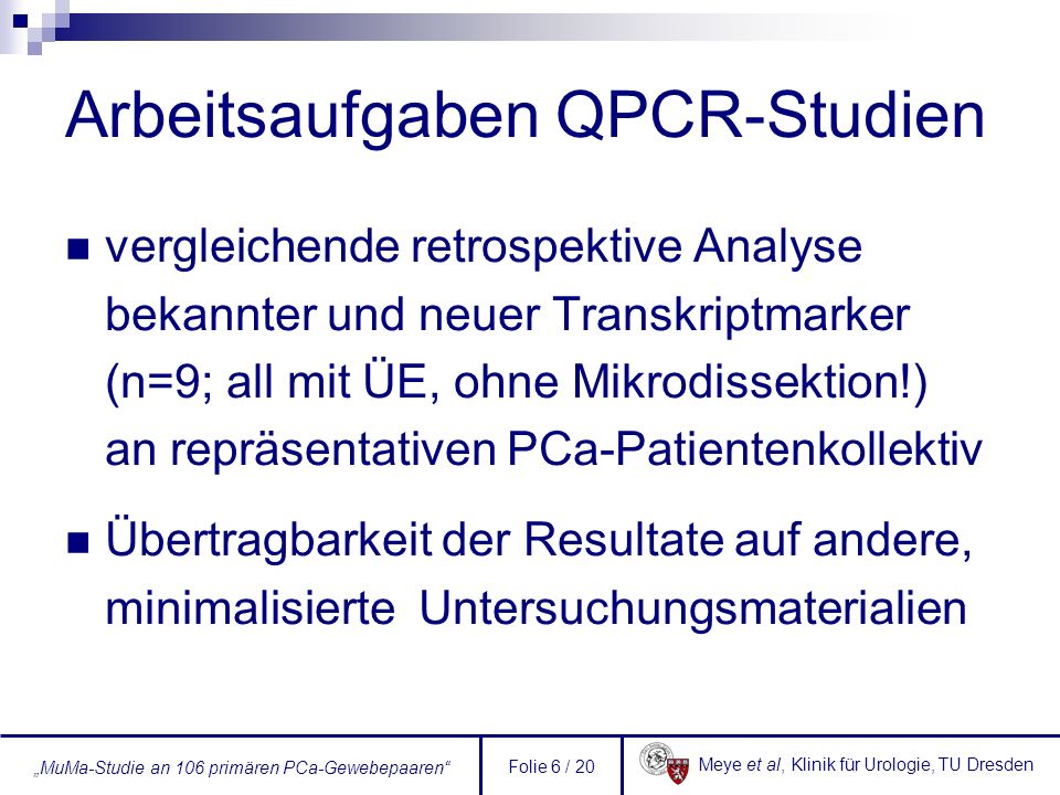 Arbeitsaufgaben QPCR-Studien