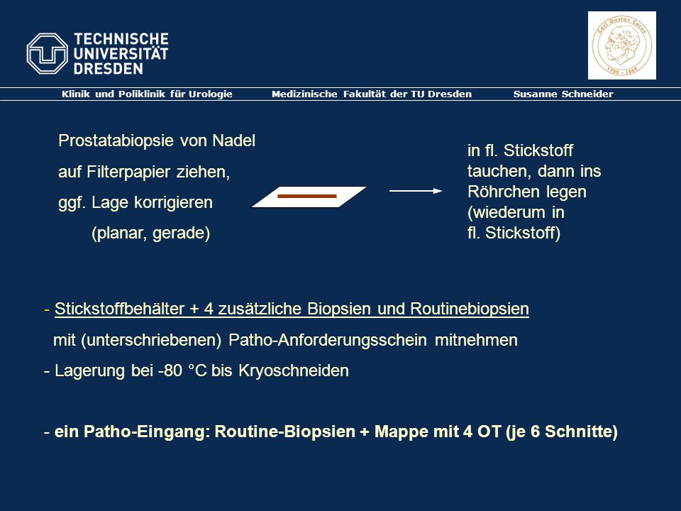 Prostatabiopsie von Nadel auf Filterpapier ziehen,