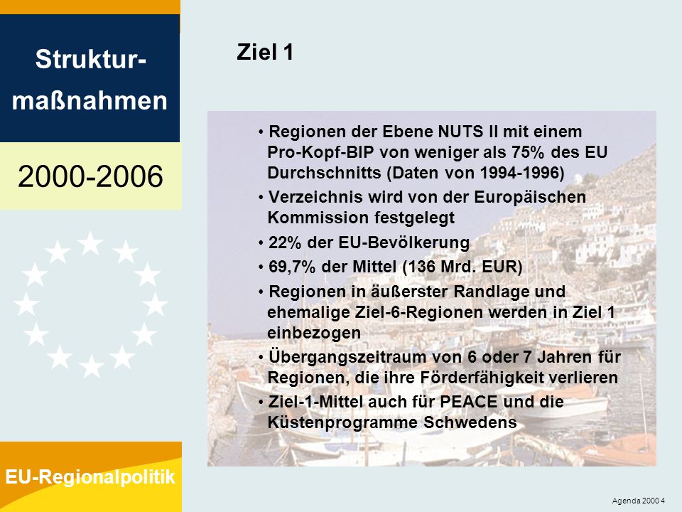 Ziel 1 Regionen der Ebene NUTS II mit einem Pro-Kopf-BIP von weniger als 75% des EU Durchschnitts (Daten von )