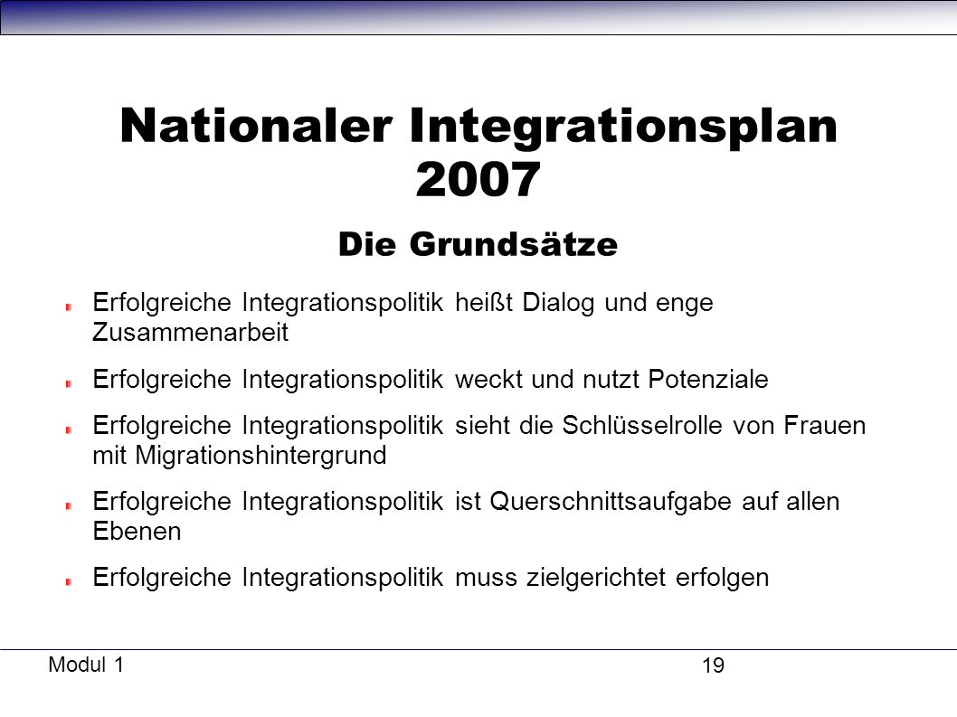Nationaler Integrationsplan 2007 Die Grundsätze