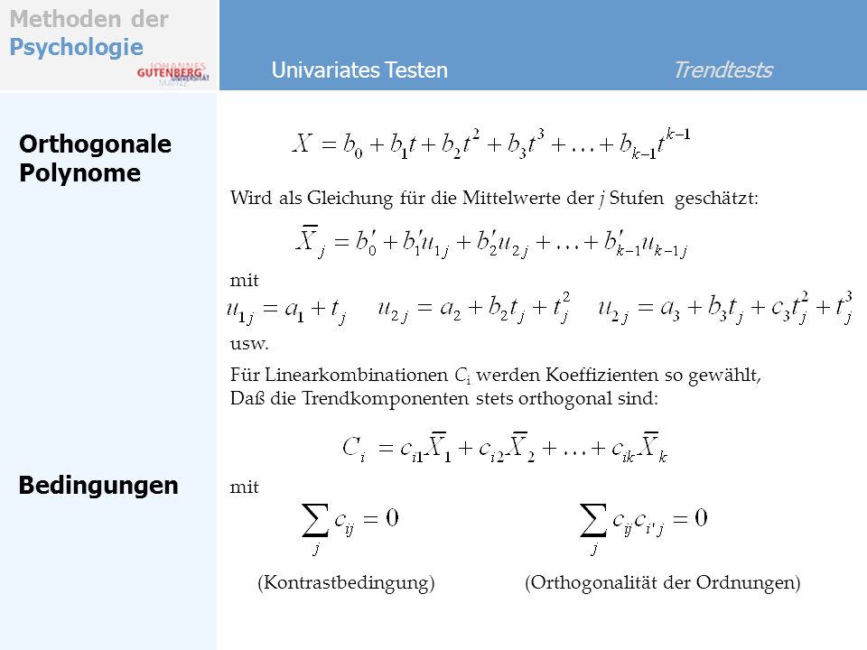 Orthogonale Polynome Bedingungen Univariates Testen Trendtests