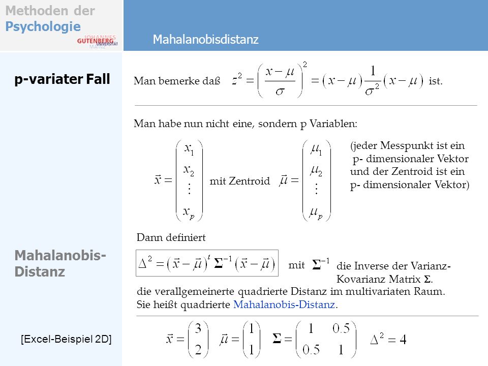 p-variater Fall Mahalanobis- Distanz Mahalanobisdistanz