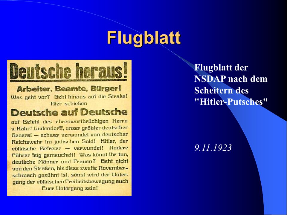 Flugblatt Flugblatt der NSDAP nach dem Scheitern des Hitler-Putsches