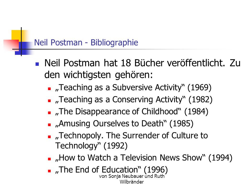 Neil Postman - Bibliographie